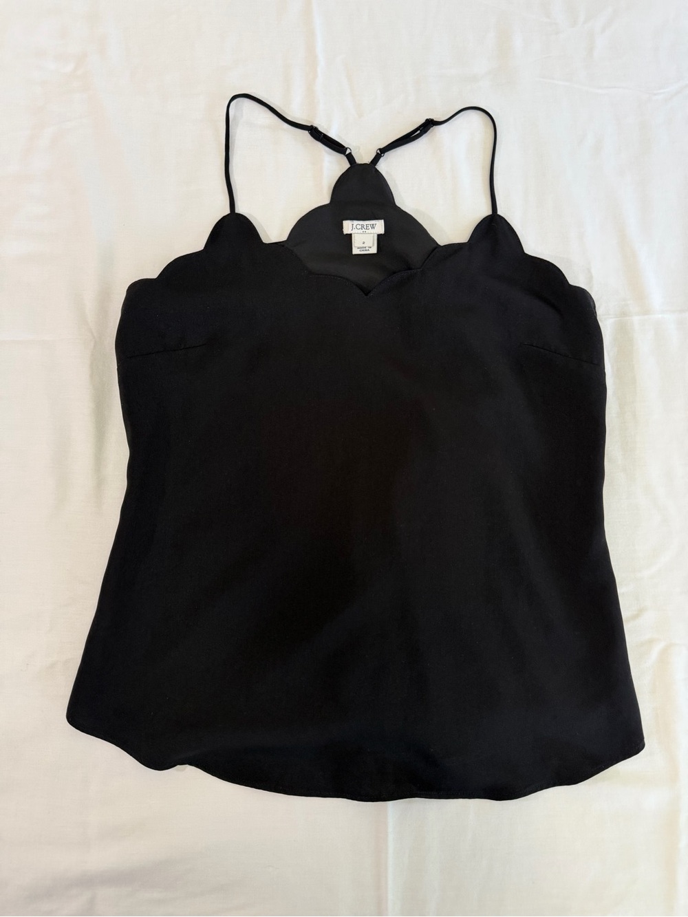J. Crew Black Scallop-Edge Camisole with Adjustable Straps